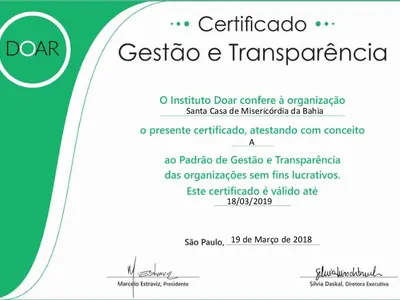 Santa Casa da Bahia é certificada por Gestão e Transparência