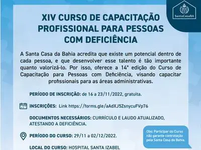 Santa Casa da Bahia oferece curso gratuito de capacitação profissional para pessoas com deficiência  