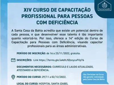 Santa Casa da Bahia oferece curso gratuito de capacitação profissional para pessoas com deficiência 